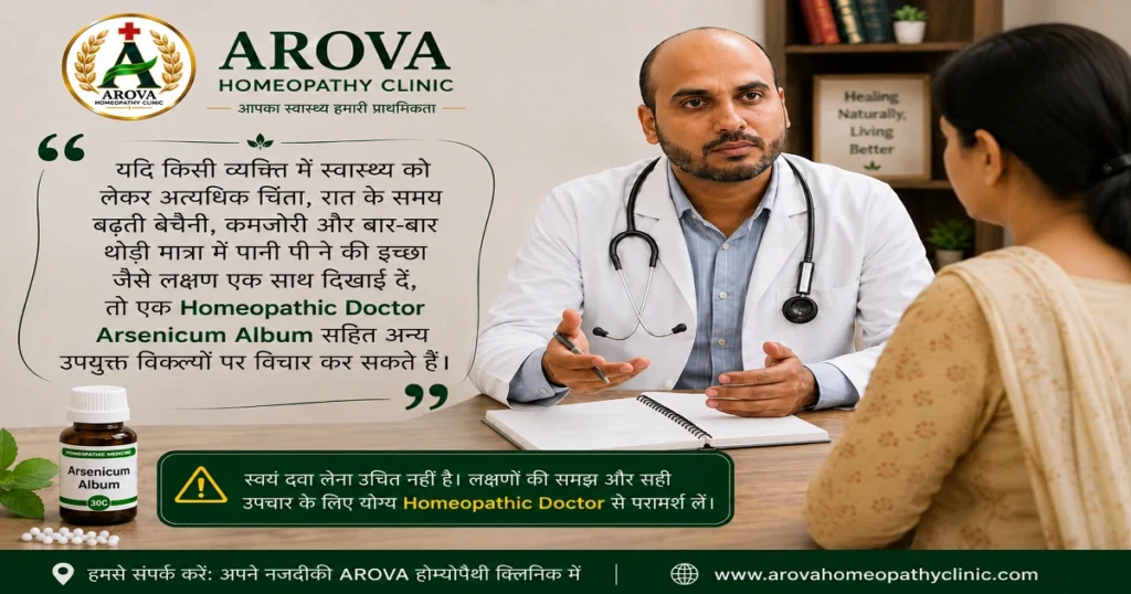 Homeopathic Doctor explaining Arsenicum Album symptom pattern to patient