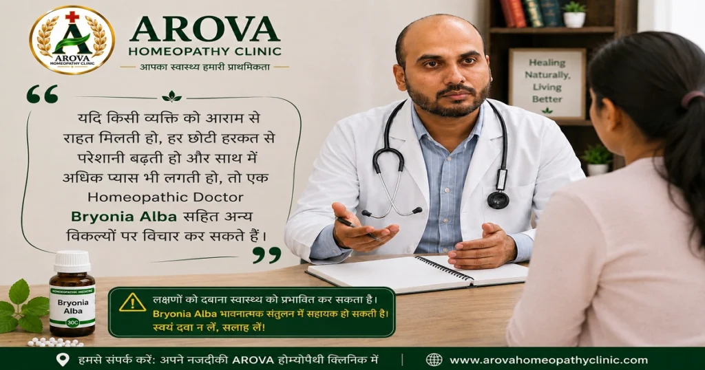 Homeopathic doctor discussing Bryonia Alba symptom patterns with a patient