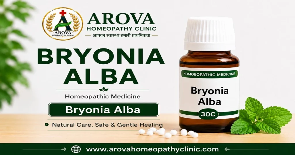 Bryonia Alba Homeopathic Medicine bottle with Arova Homeopathy Clinic branding